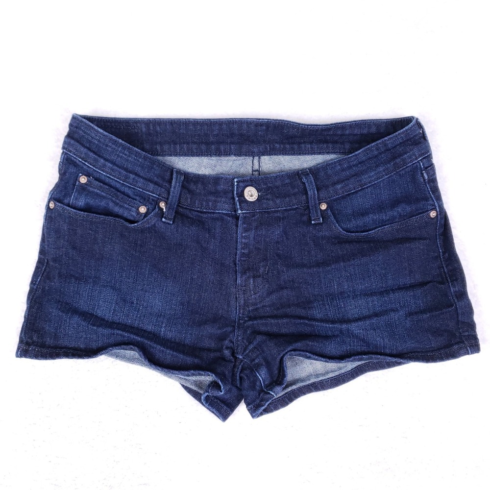 Levi's Women's Denim Shorts Dark Wash Blue Low Rise Cutoff Jean Shorts Stretch